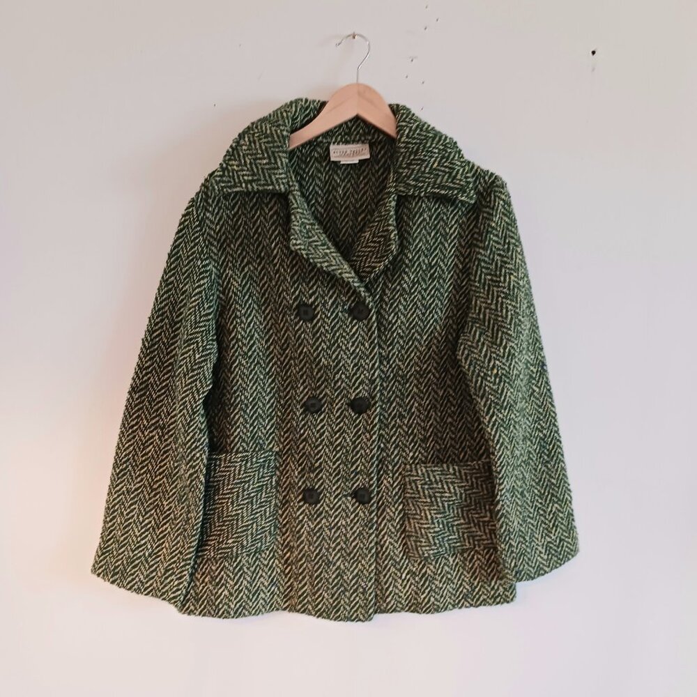 Boyne Valley Weavers Ireland, Dbl. Breasted Green/Cream Herringbone Tweed Jacket - Picture 6 of 16